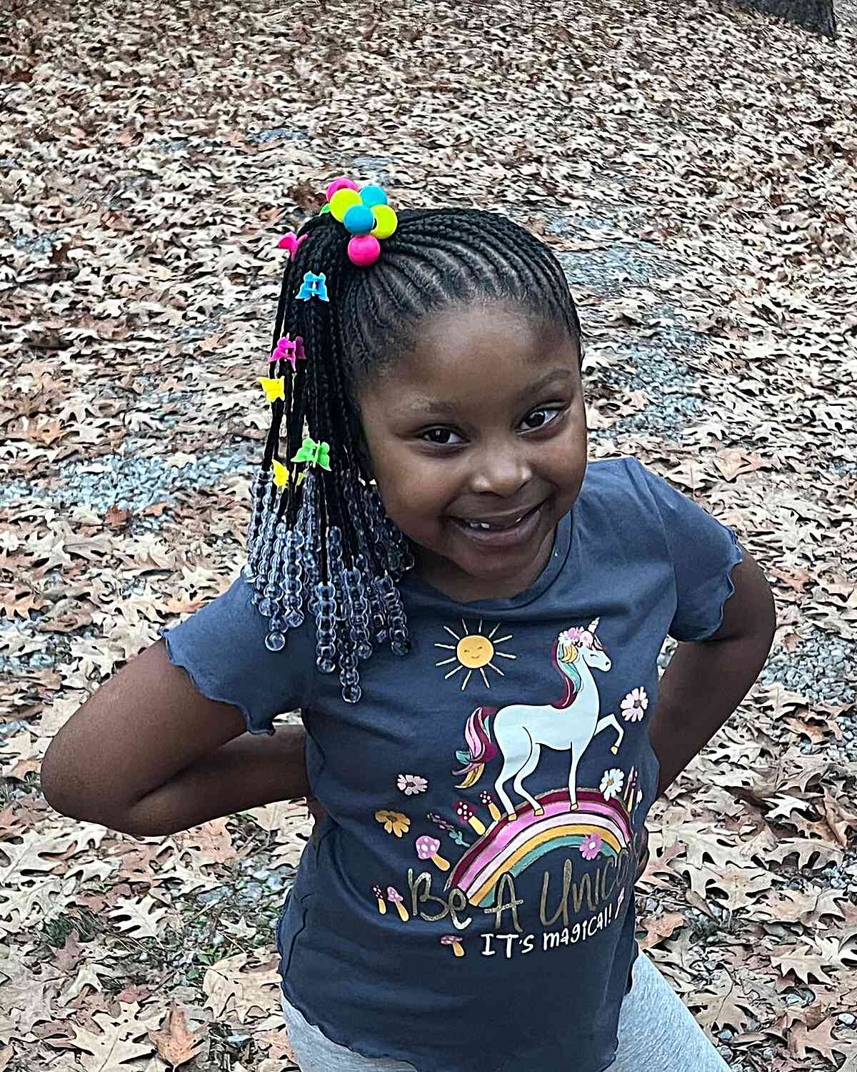 side braided high ponytail with beads and clips for black girls