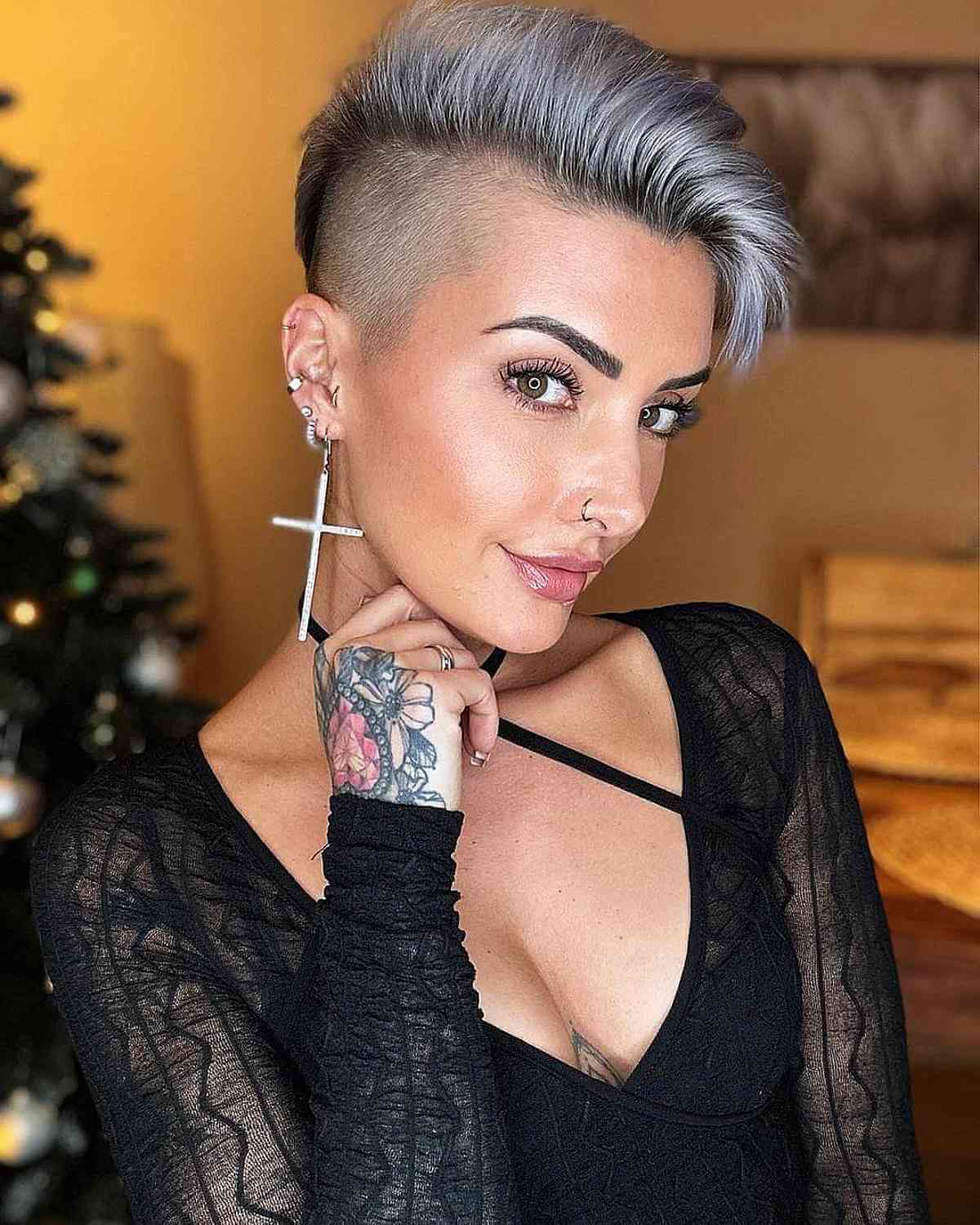side shaved silver undercut pixie for fine hair