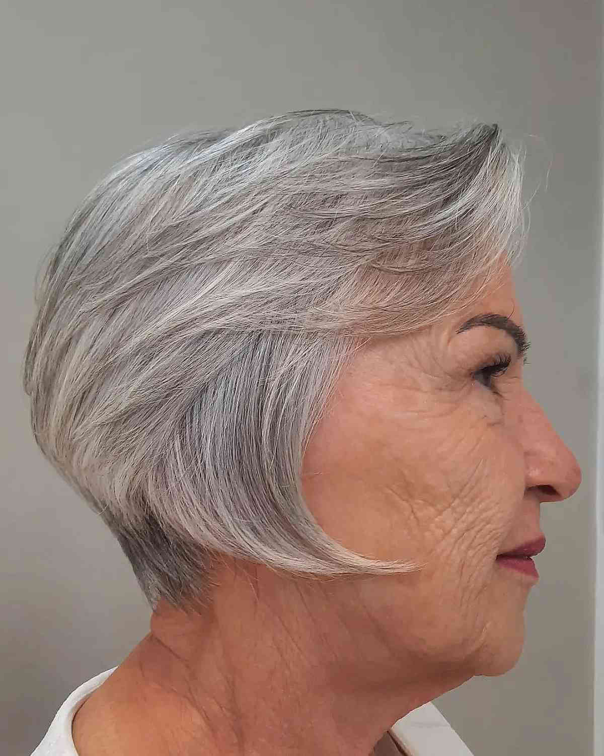 silver feathered bob for 70 year olds with fine hair