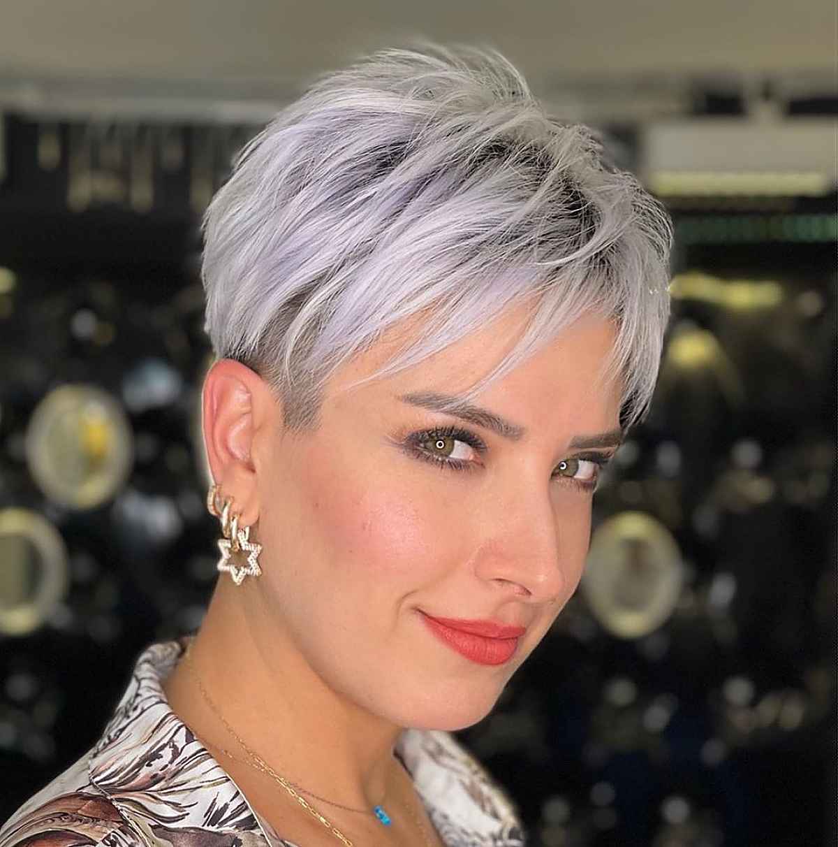 silver pixie with an undercut and bangs