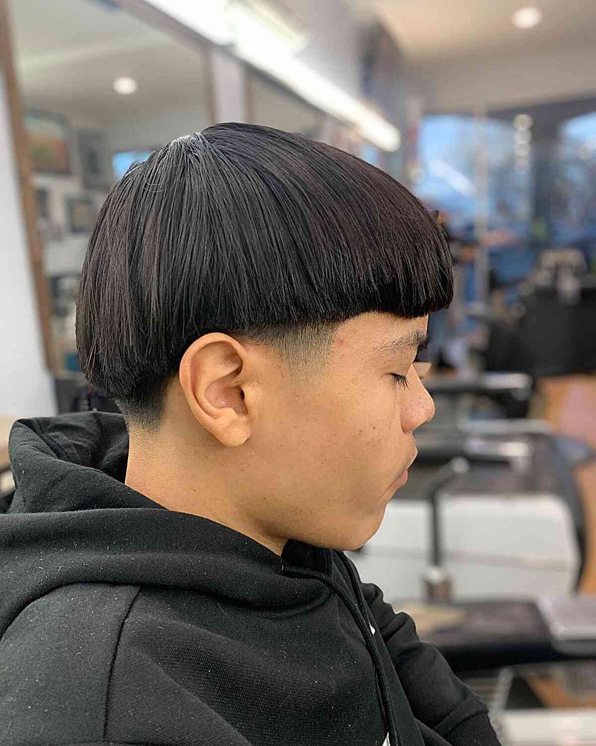 straight edgar cut with long top for gents