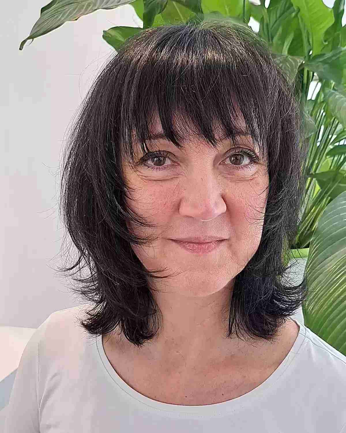 straight shag with spiky layers and bangs for old ladies