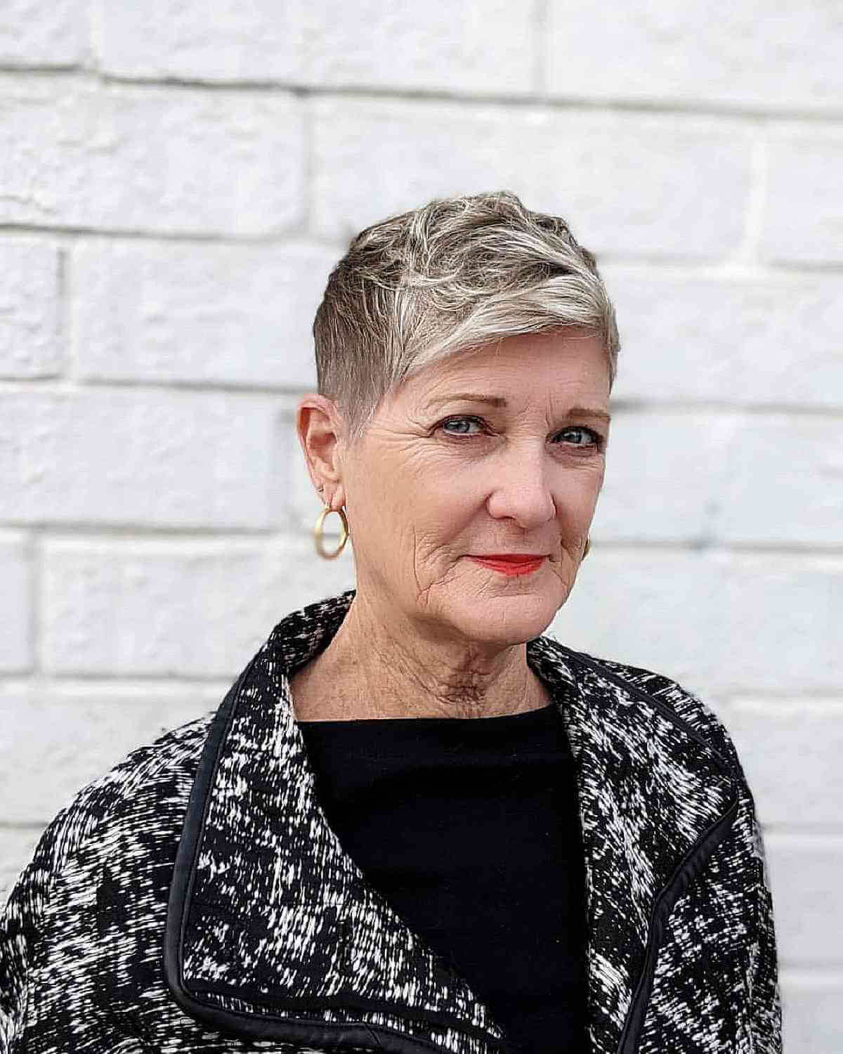 tapered pixie cut with textured top for women in their seventies