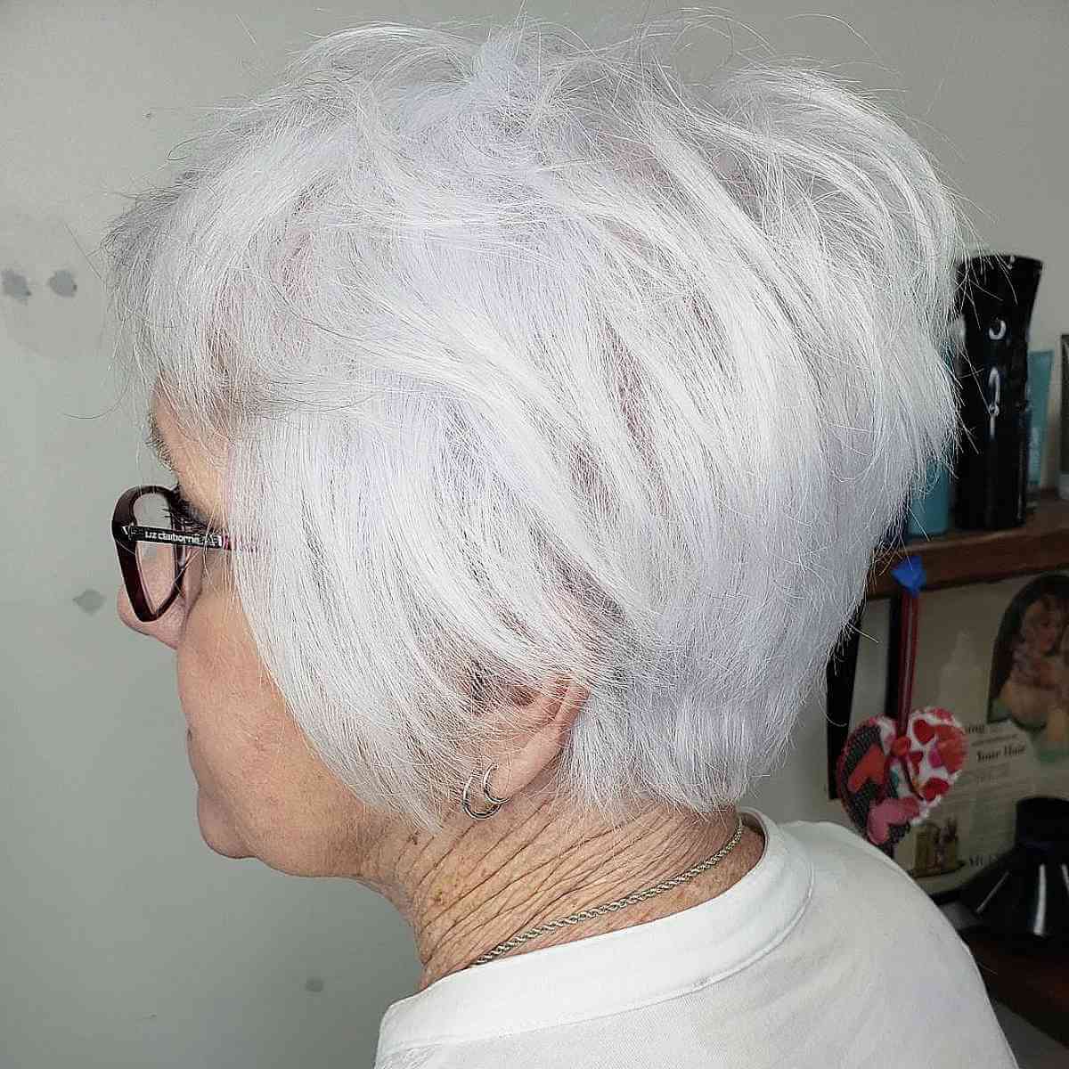 textured asymmetrical cut for ladies past 70 with fine hair