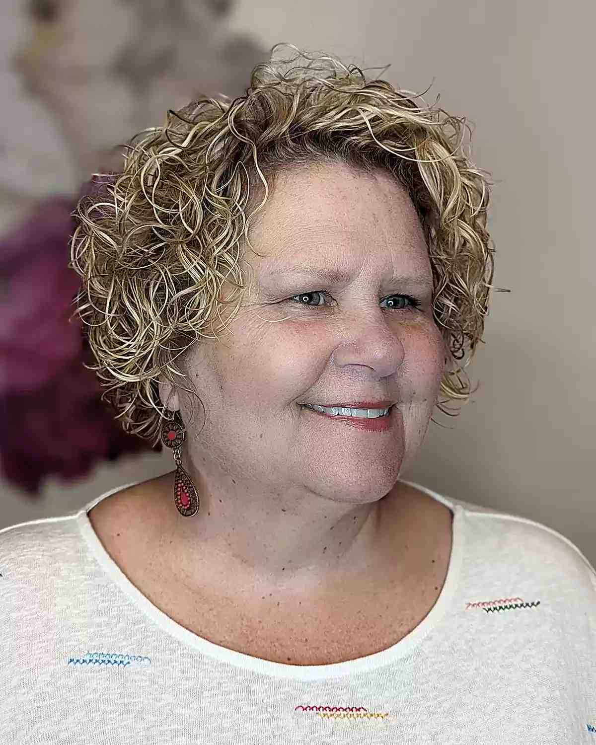 textured curls for a mini bob cut on older women
