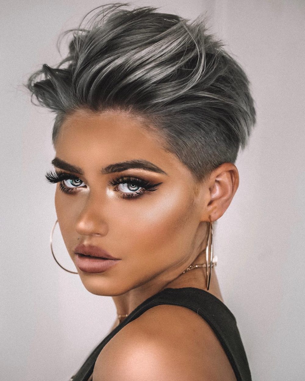 trendy grey colored pixie