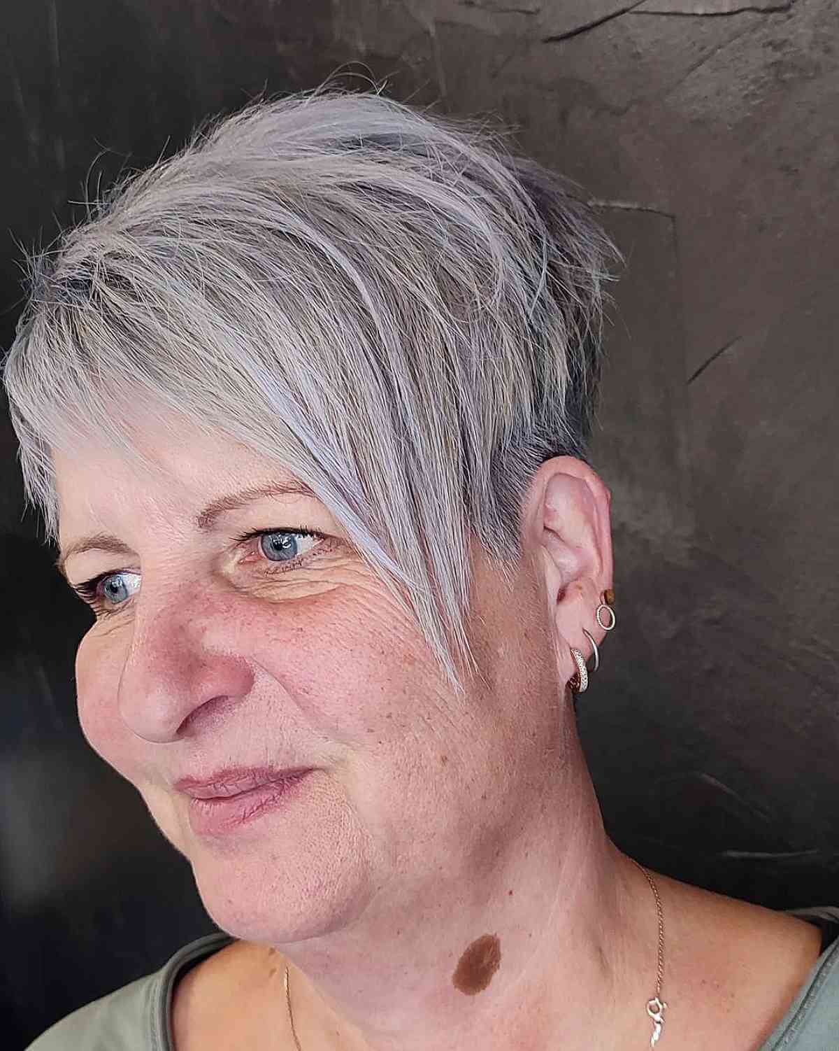 trendy undercut pixie for older women with thin hair