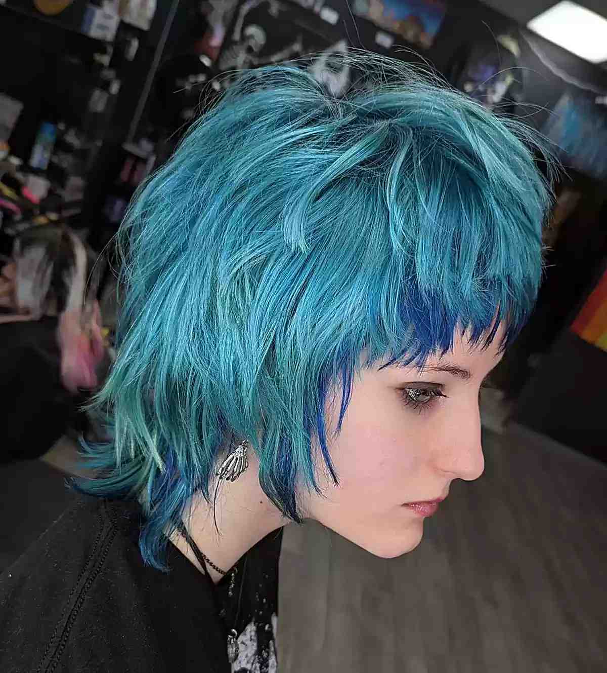 turquoise blue balayage mullet hair