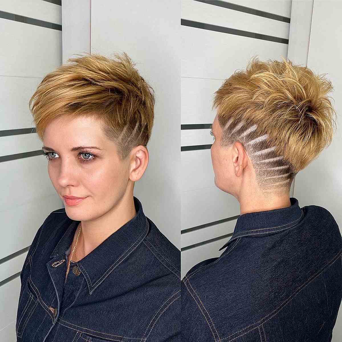 undercut layered pixie with side shaved lines