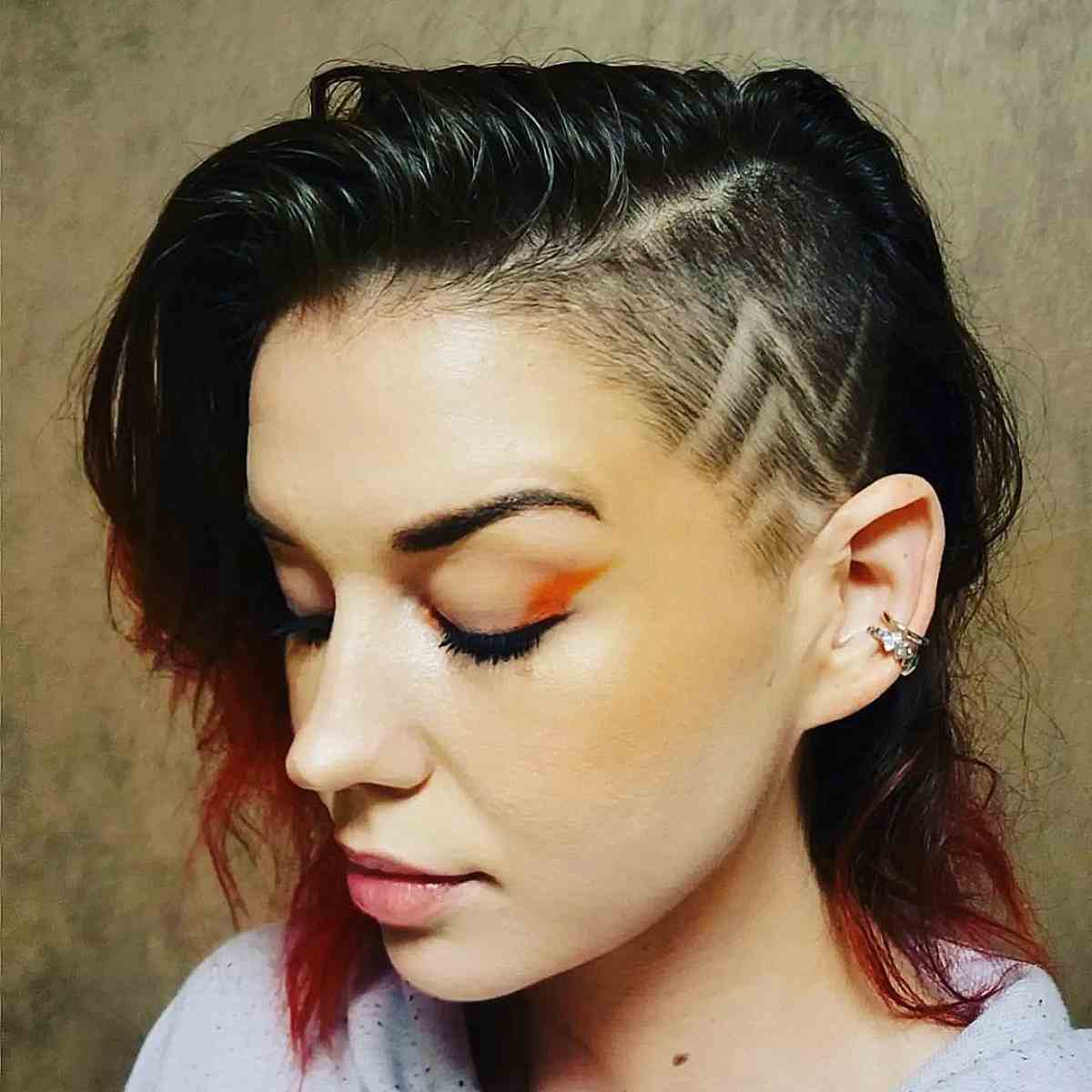 undercut long bob with side zigzag pattern