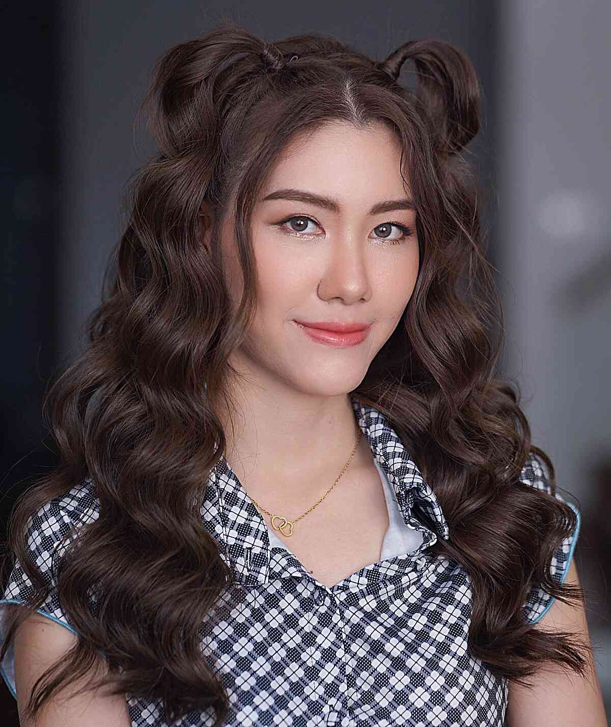 vintage y2k brown soft waves with half mini ponytails
