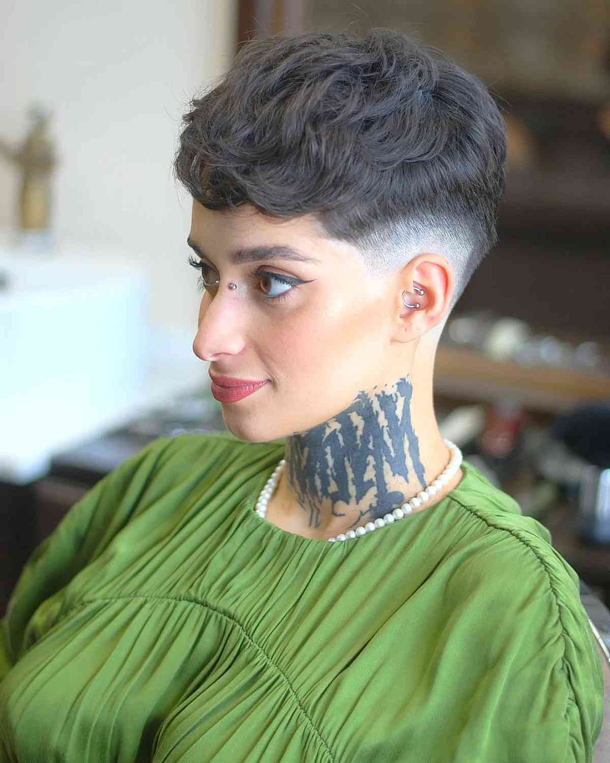 wavy undercut pixie with a fade for women