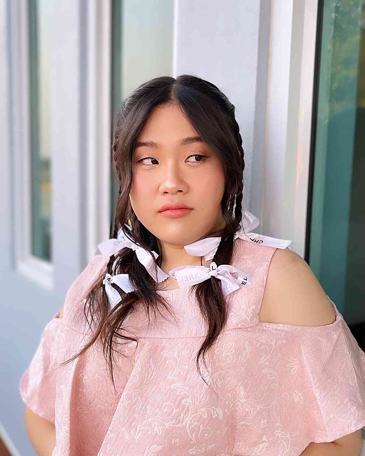 y2k braided pigtails with face framing layers