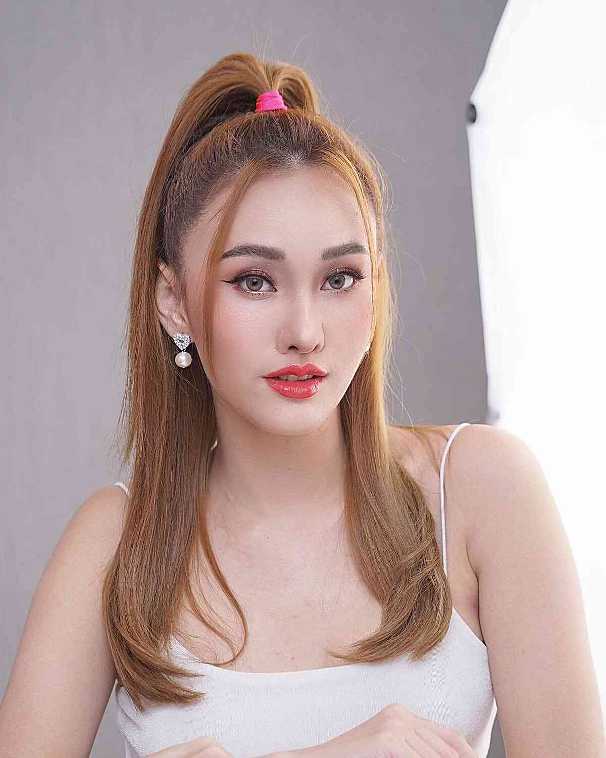 y2k half up ponytail with antenna bangs