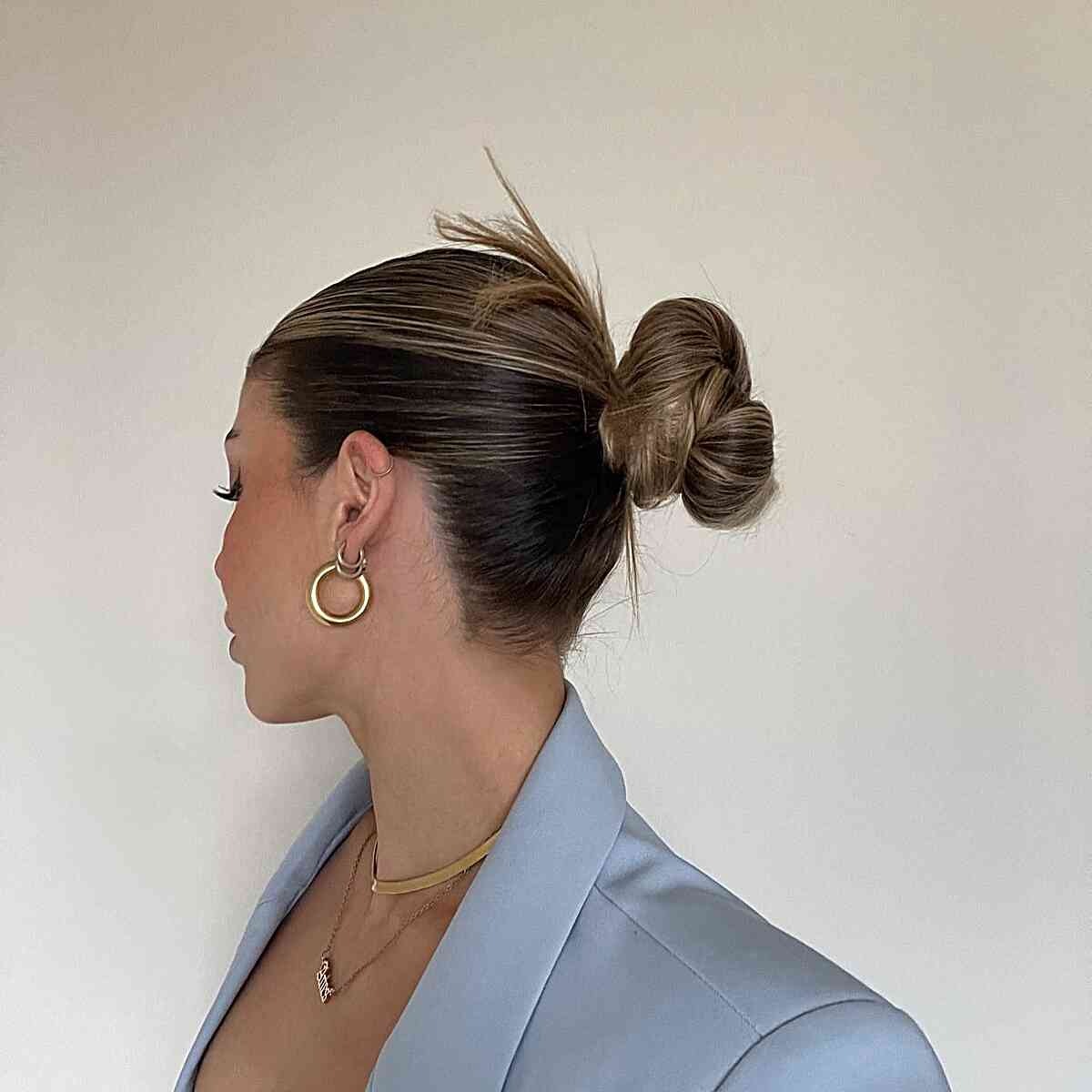 y2k neat and easy twisted bun for bronde hair