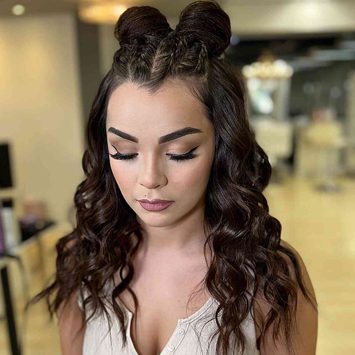 y2k two half buns and baby braids