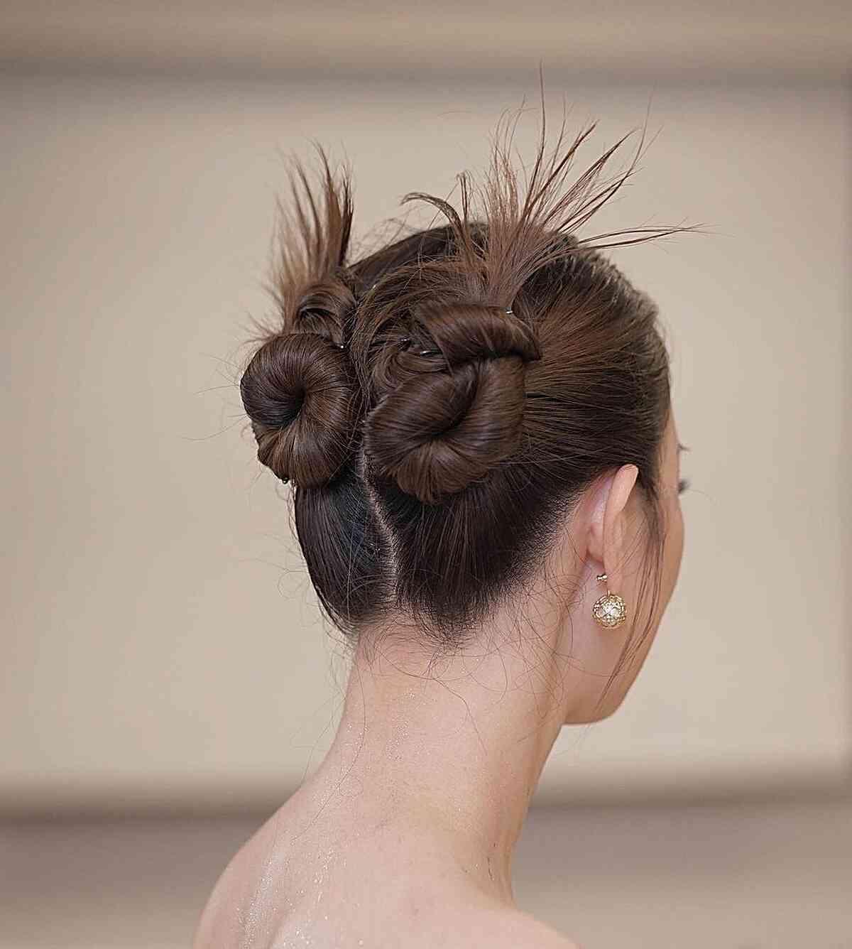 y2k vintage style with two swirl buns