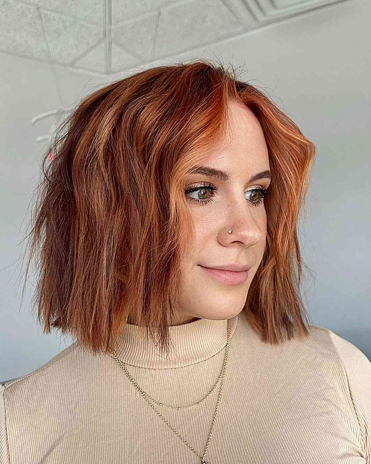 choppy textured copper bob