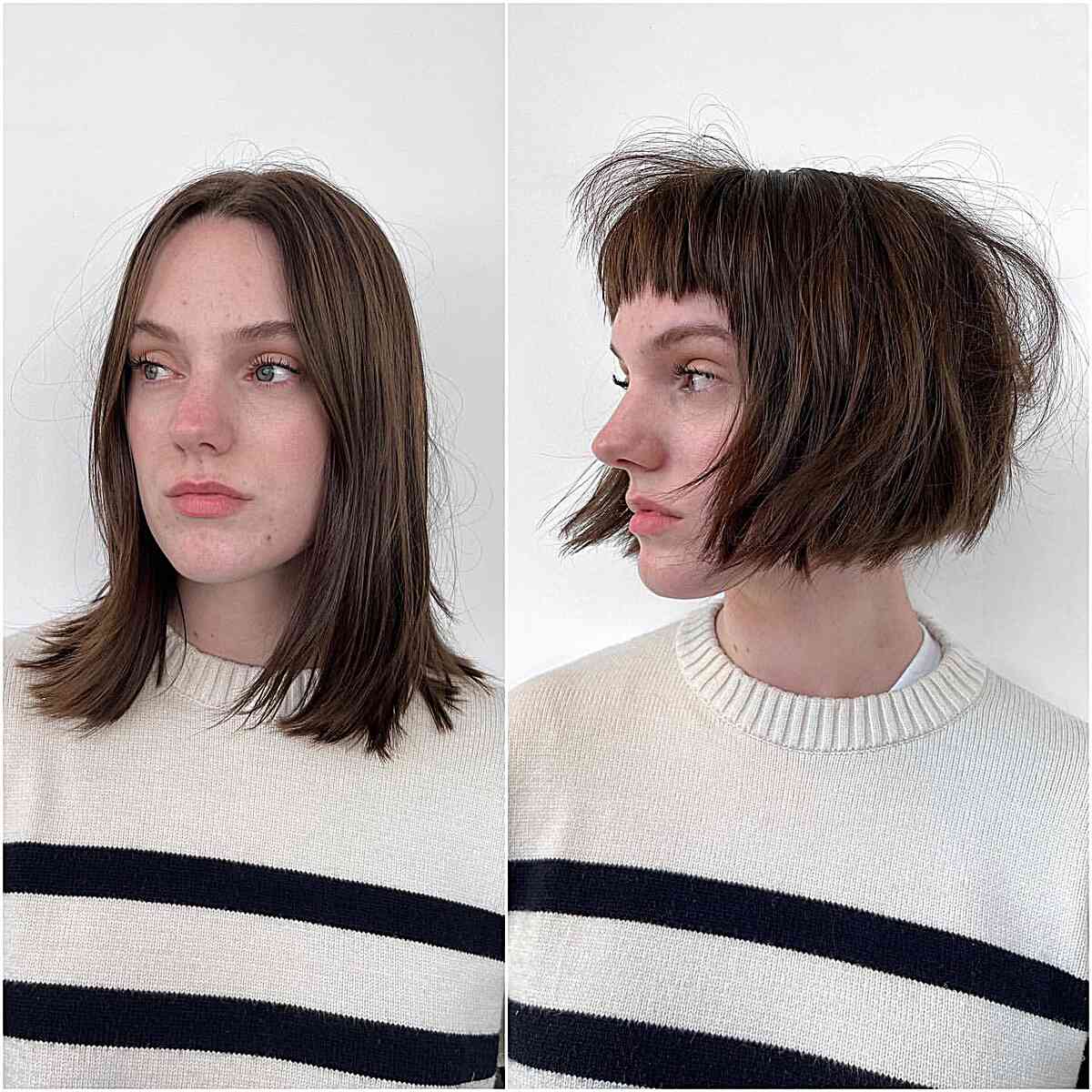 jaw length textured bob with choppy bangs