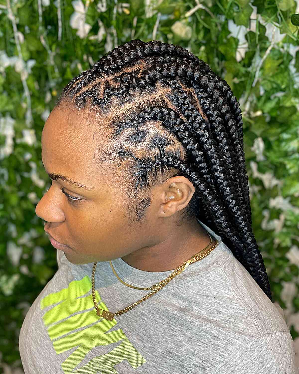 knotless stitch braids with square and triangle parts