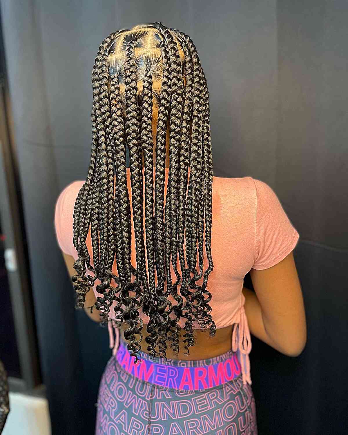 long length knotless braids with curly ends
