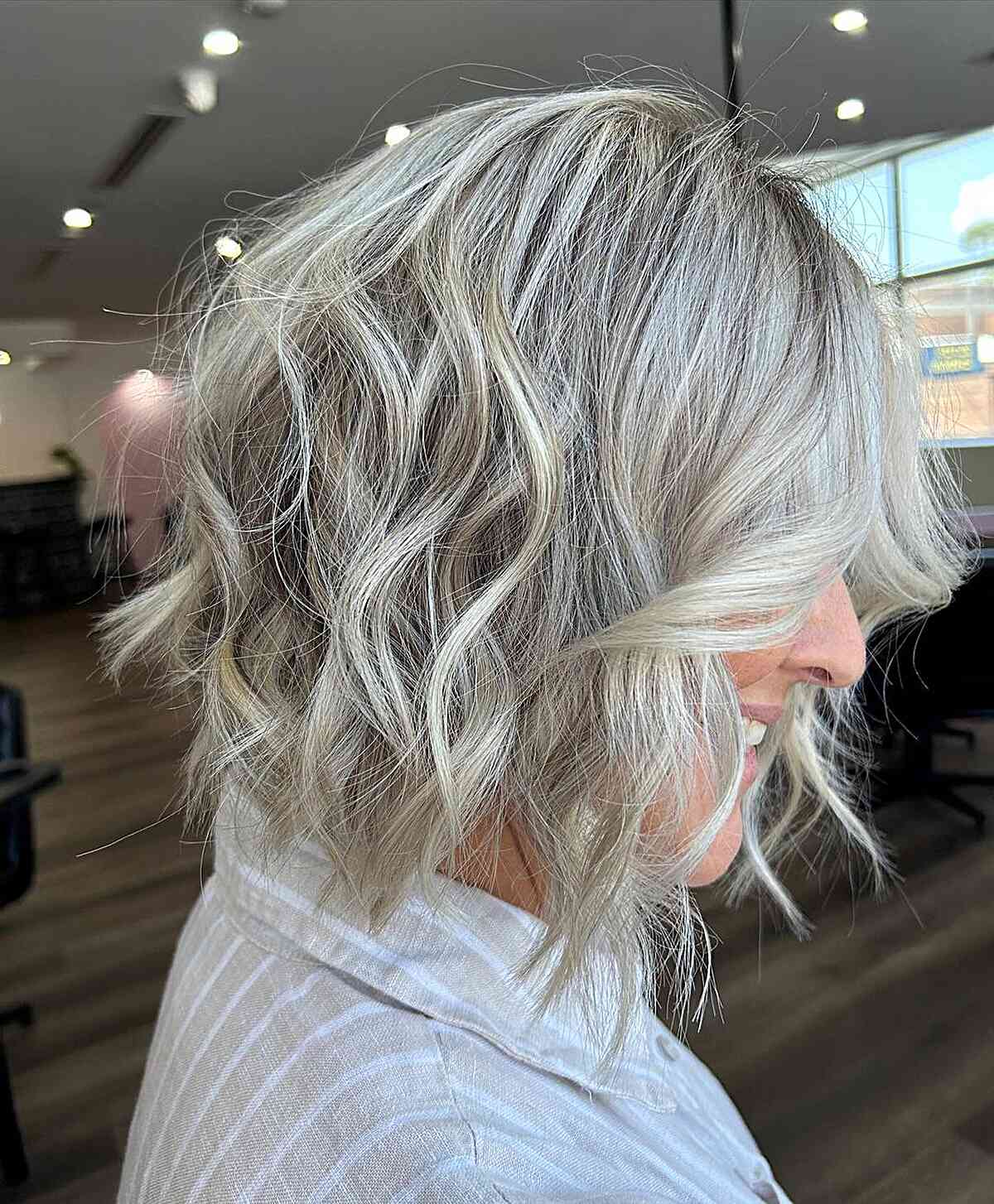 neck length dimensional blonde textured bob