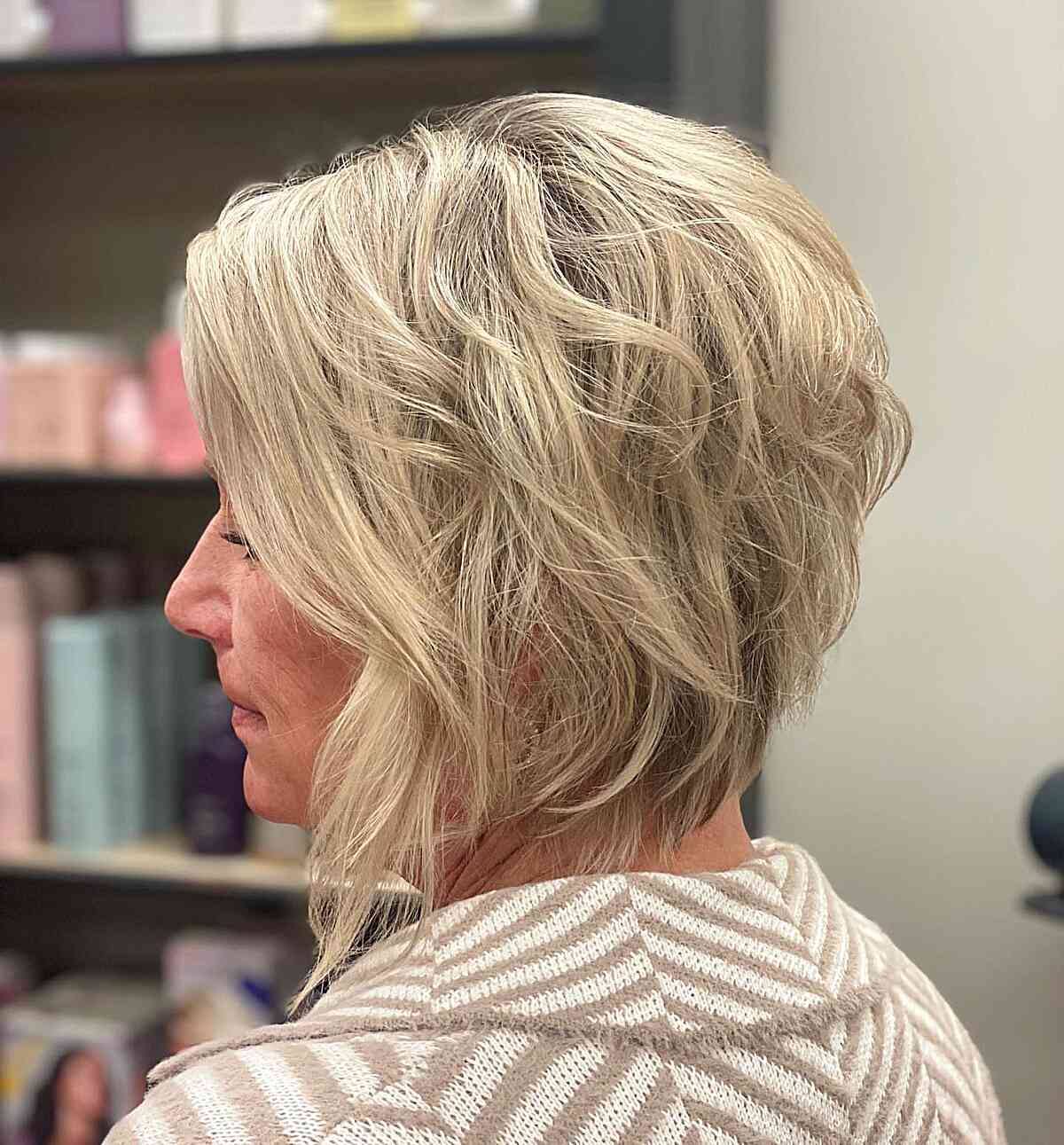 short stacked textured bob with long front layers
