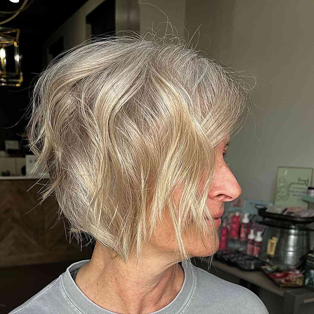 short textured fine hair bob for older women