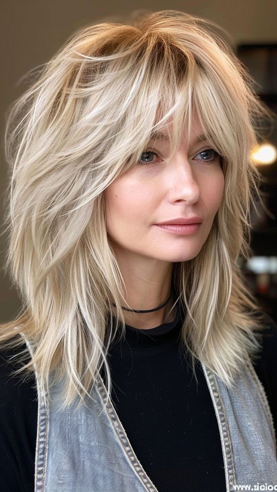 Effortless Blonde Shag with Wispy Bangs for a Trendy Look