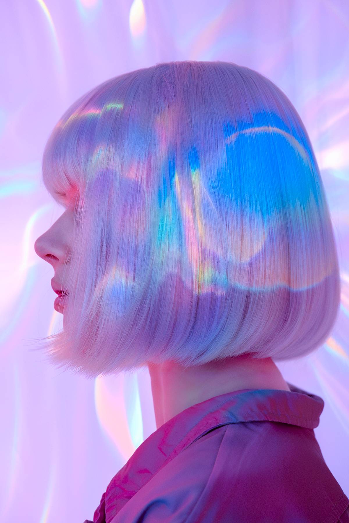 aura quartz bob holographic pastel hair