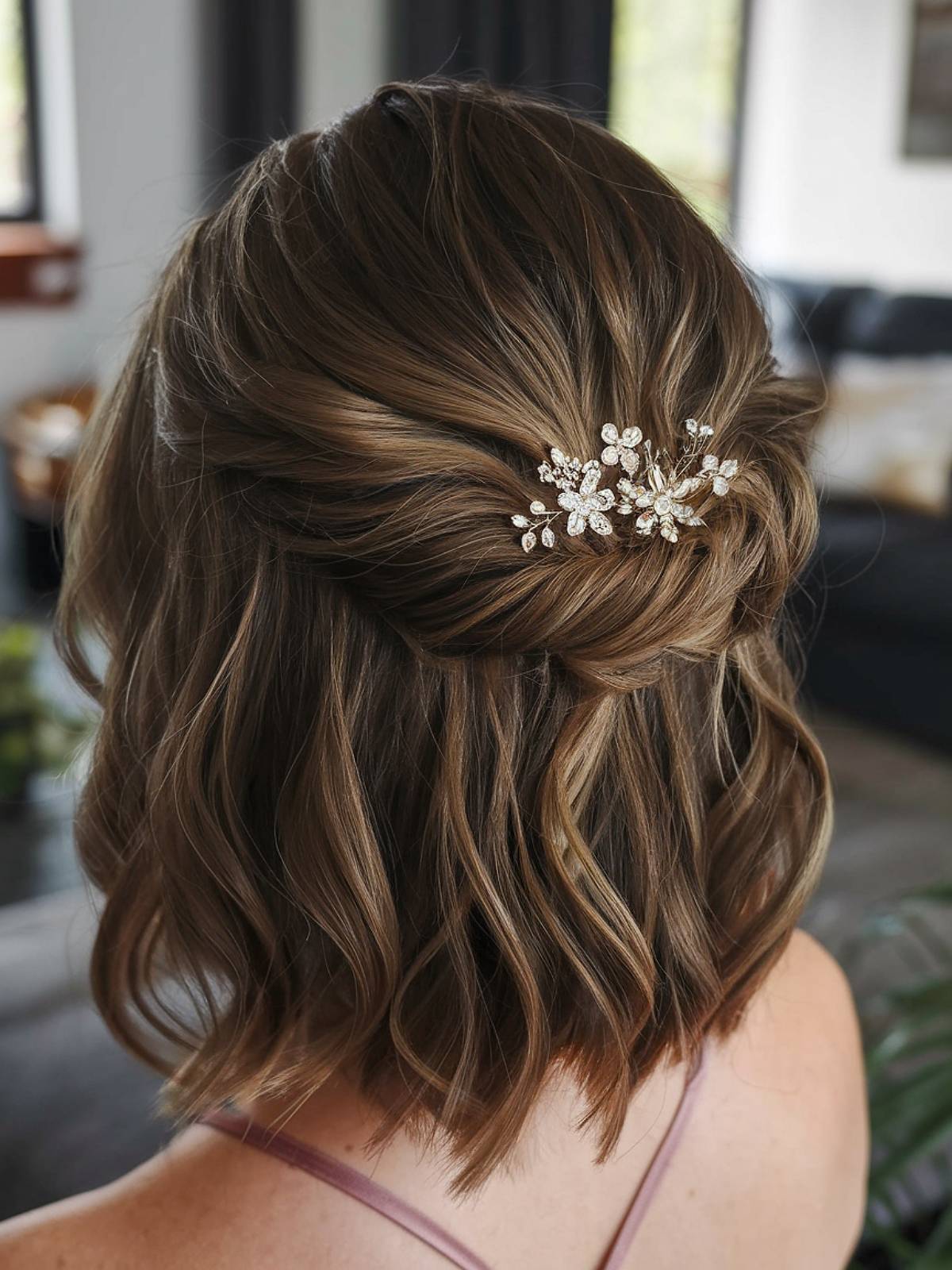 bridesmaid half up hair idea short hair