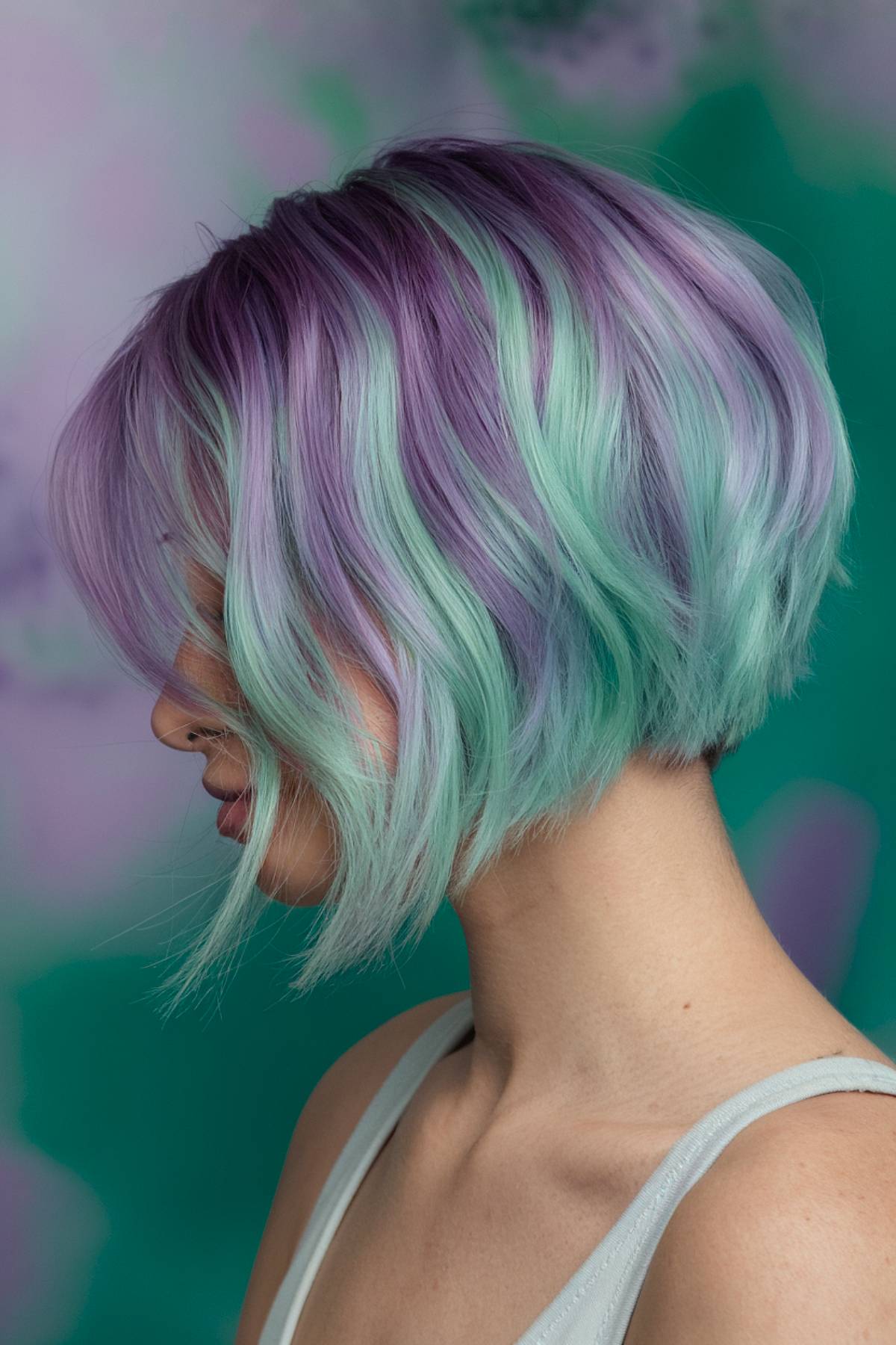 fluorite flow bob green purple gradient hair