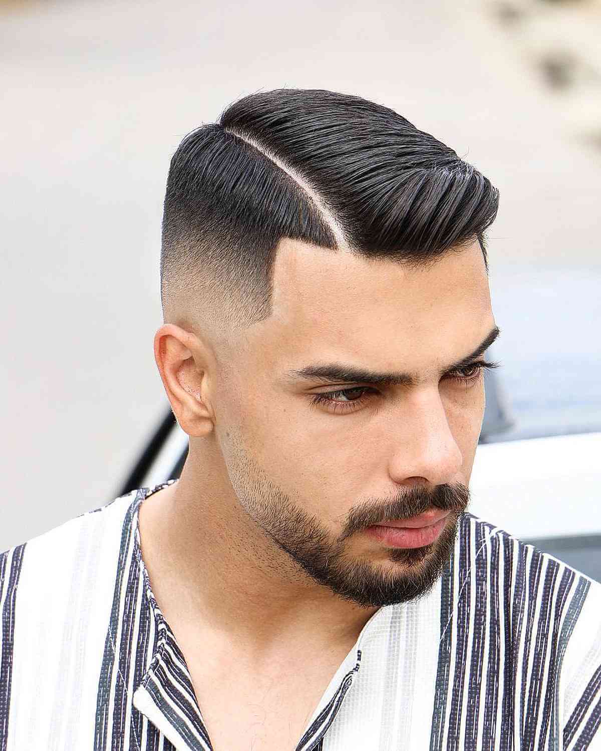 high fade side part haircut