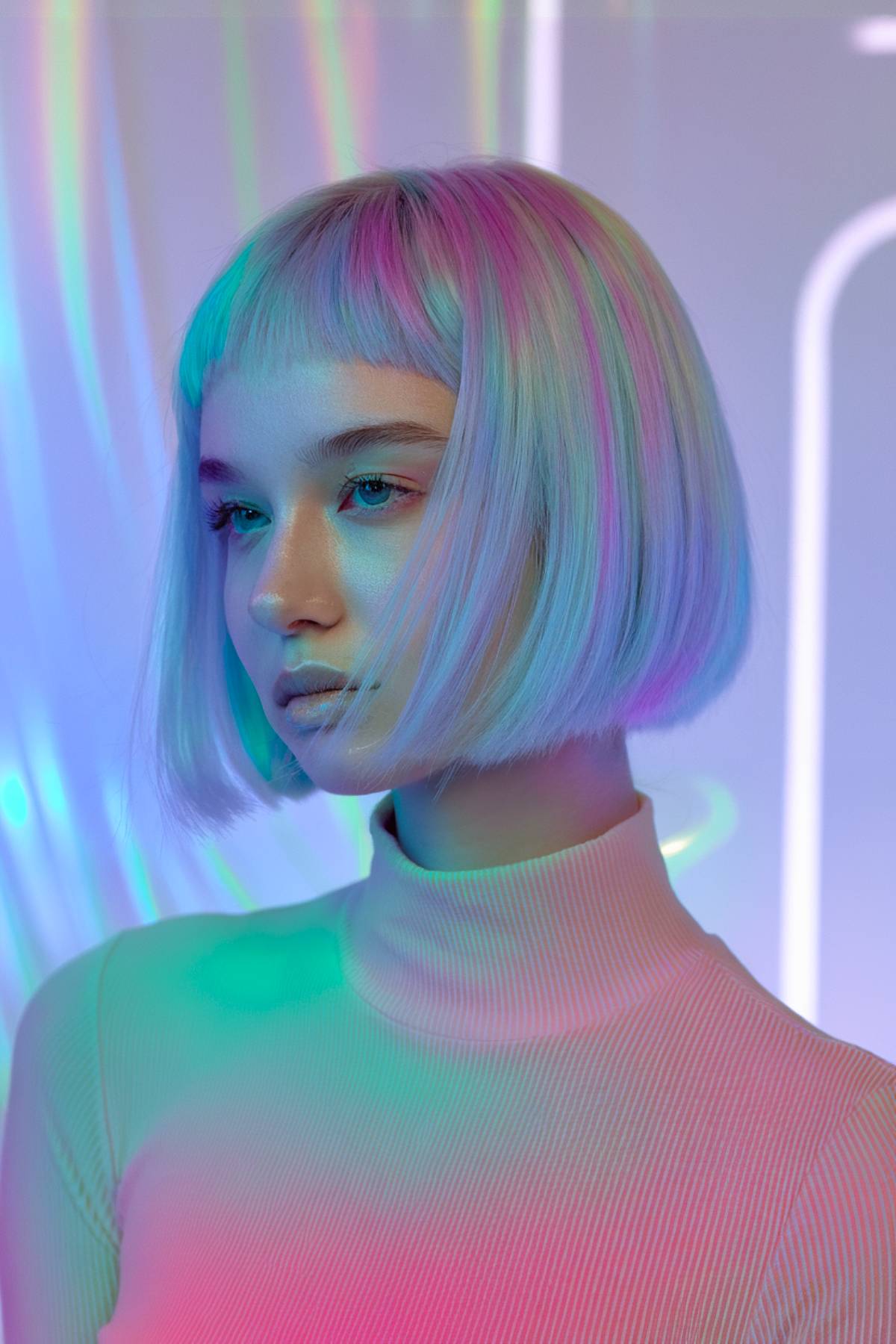 hologem bob holographic platinum pastel hair
