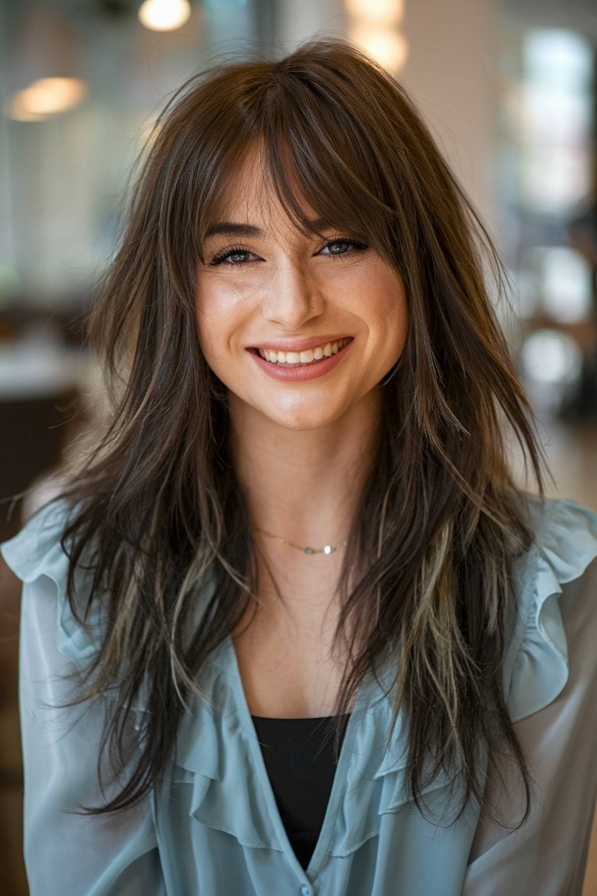 long shag face framing bangs fine hair