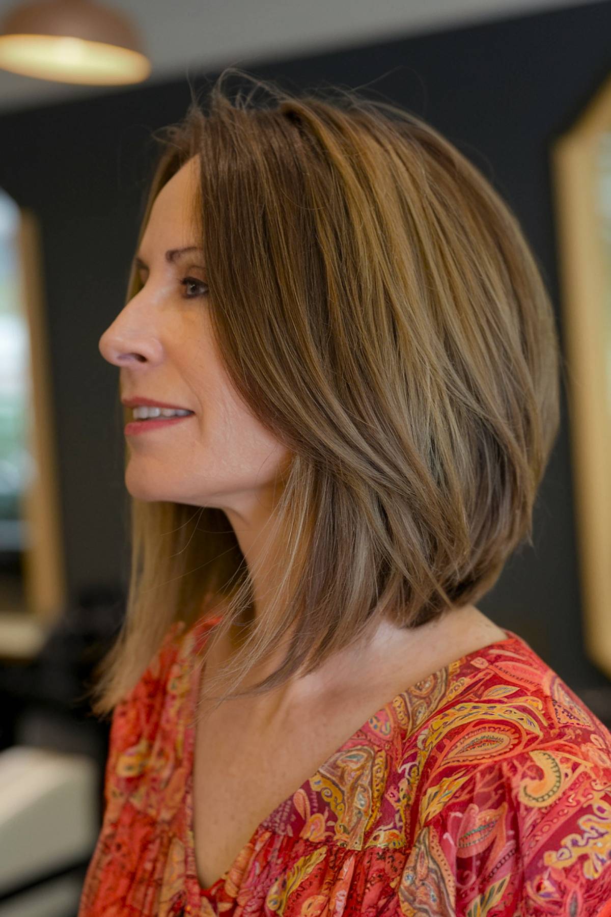 medium angled bob layers over 40