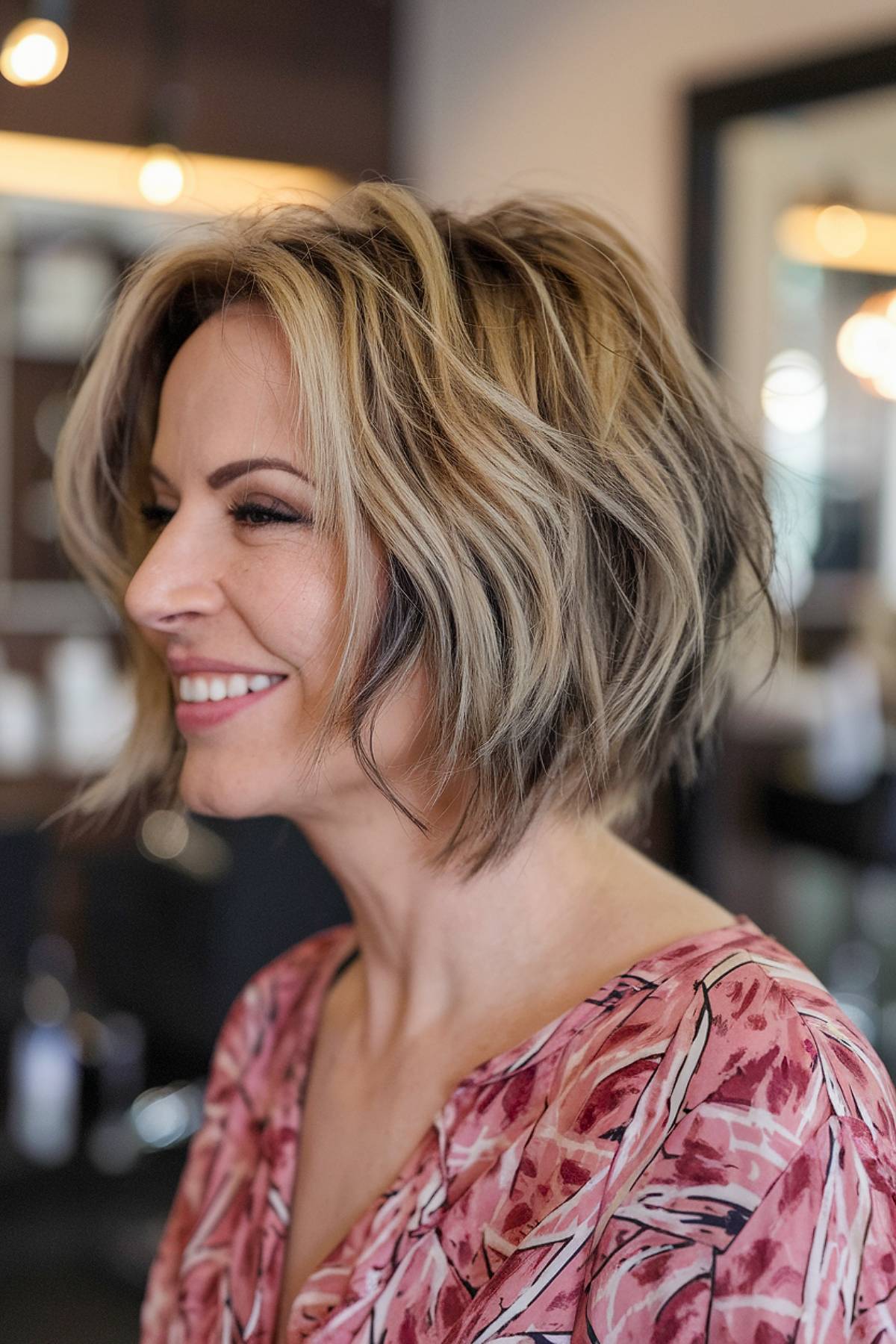 messy angled bob over 40