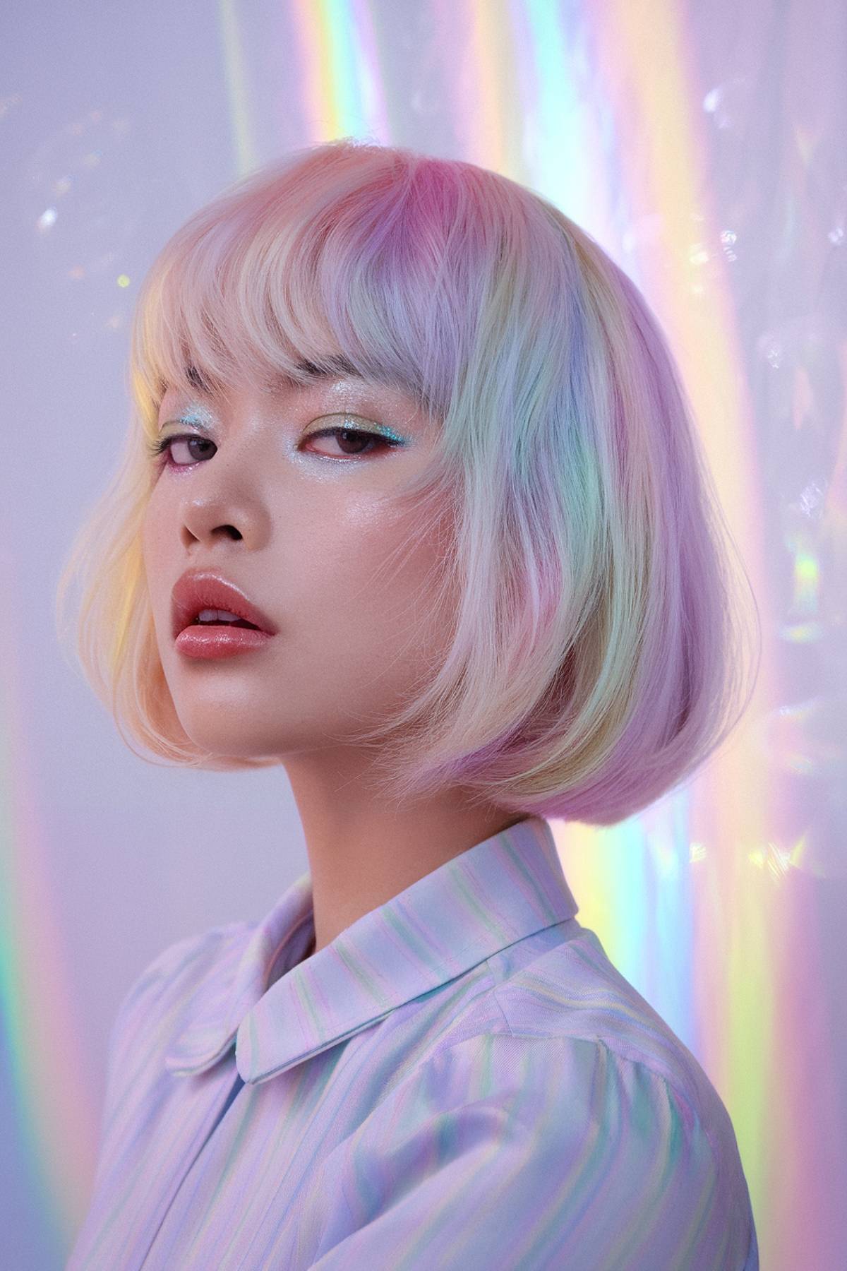 opal sheen bob pastel rainbow hair color