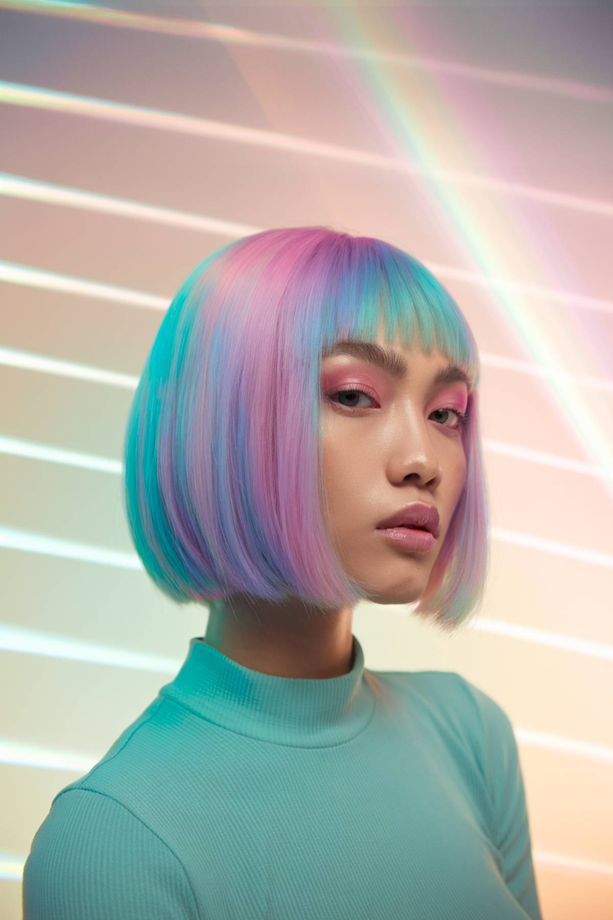 prism glow bob rainbow pastel hair color