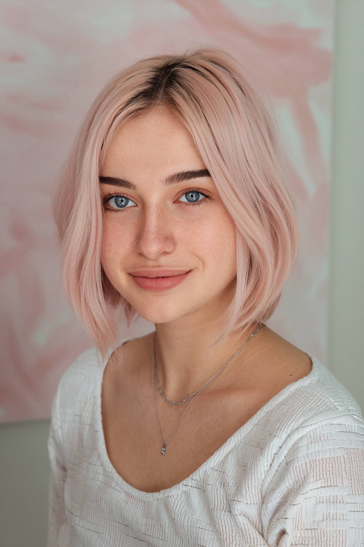 rose quartz bob pastel pink hair color