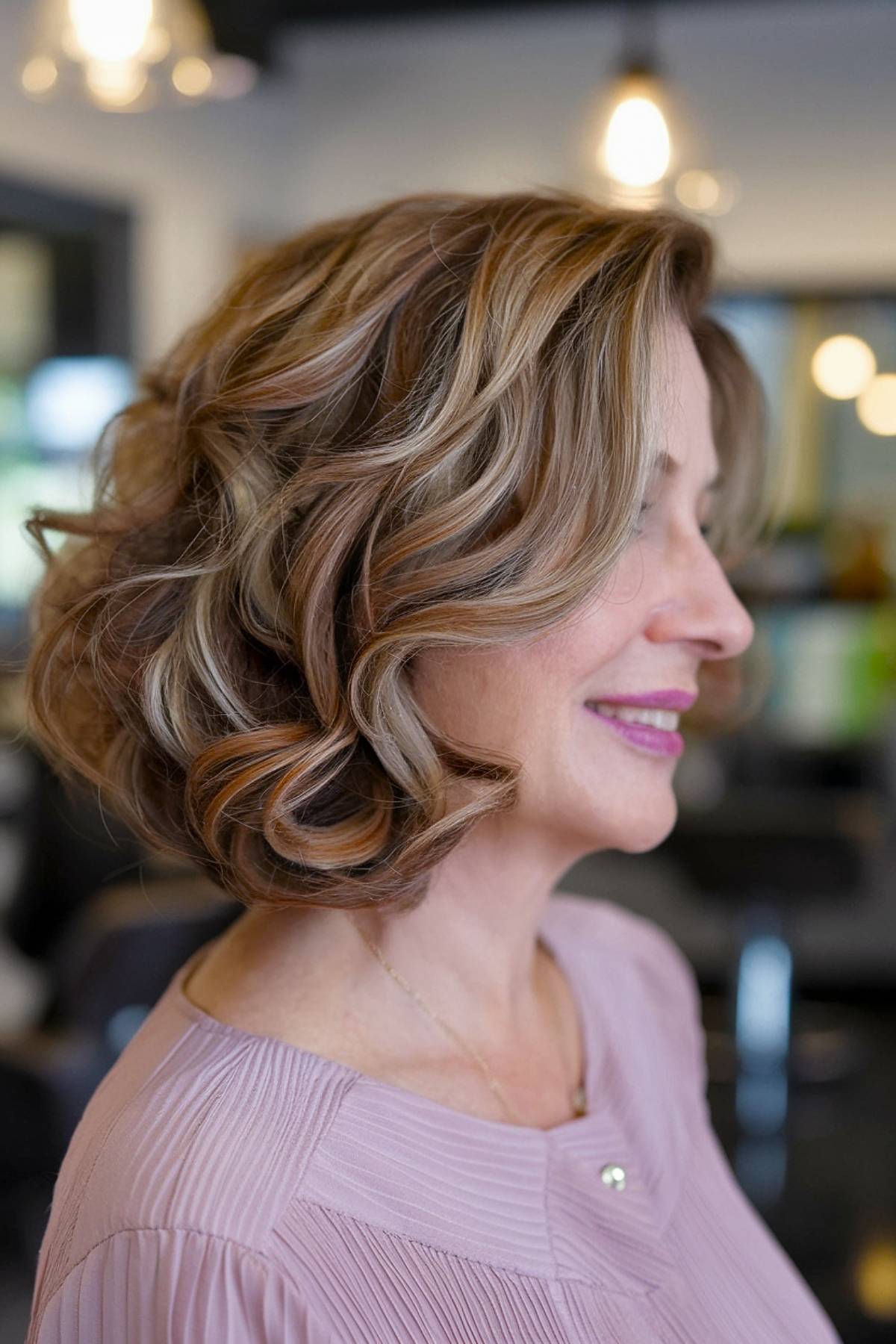 shoulder length angled bob curly over 40