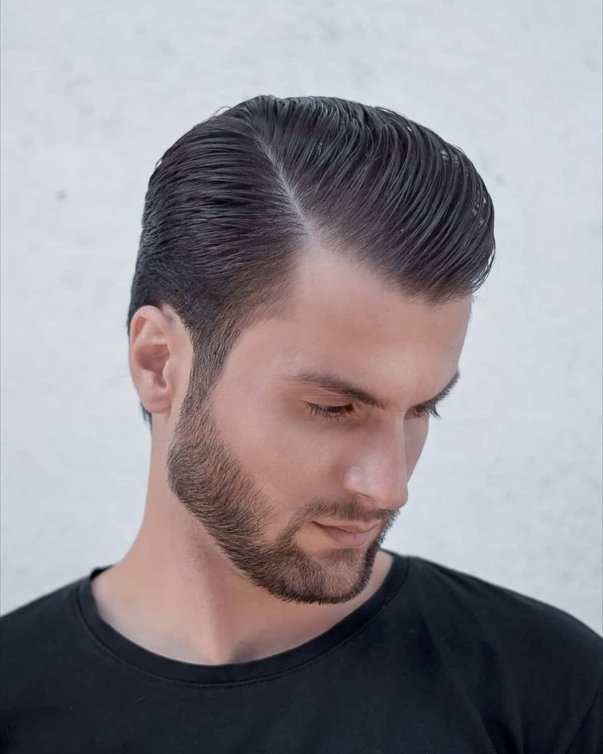 side part and brush back style