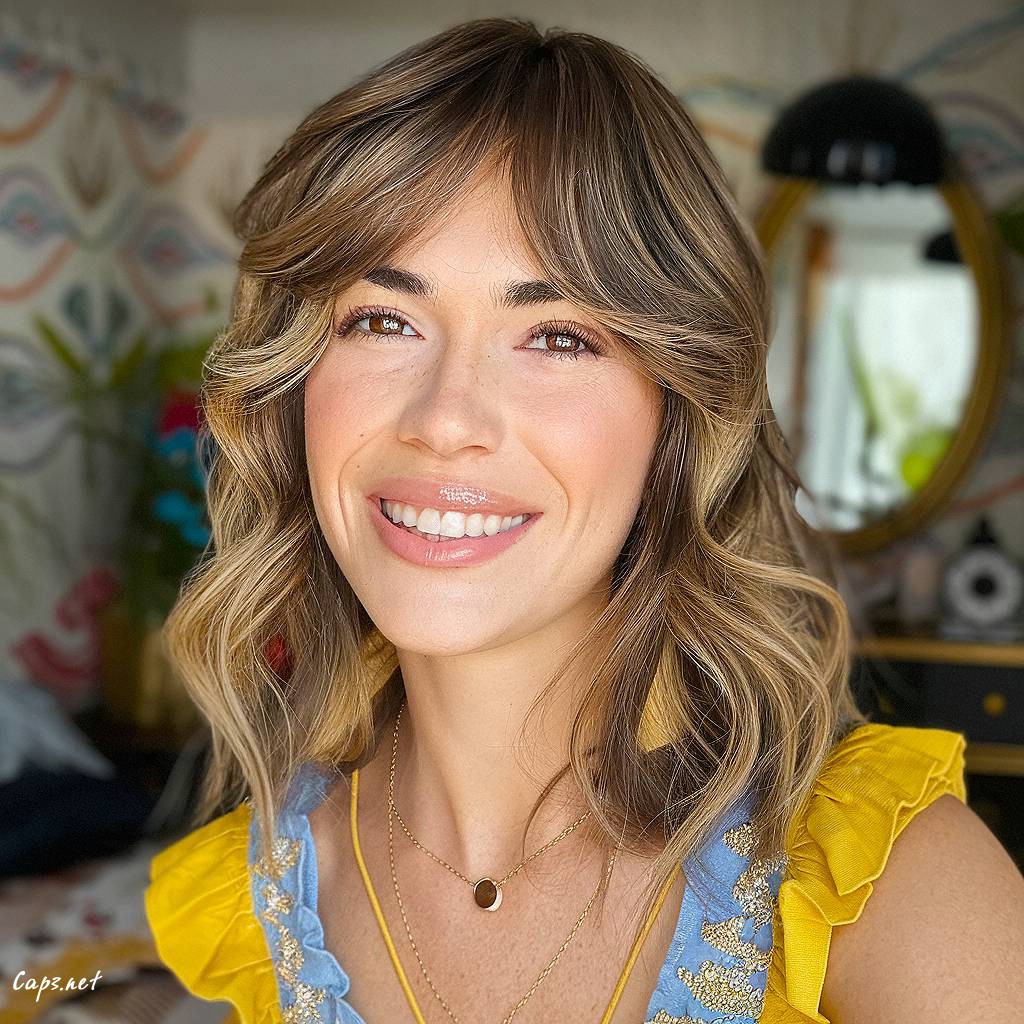 oval face haircut with long curtain bangs