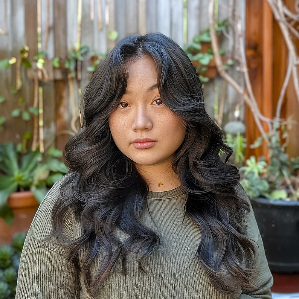 face framing layers long hair round face