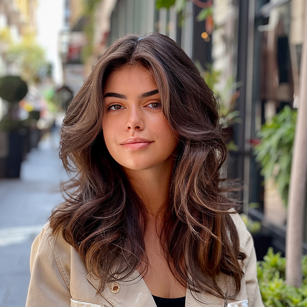 long layered haircuts for thick hair round face