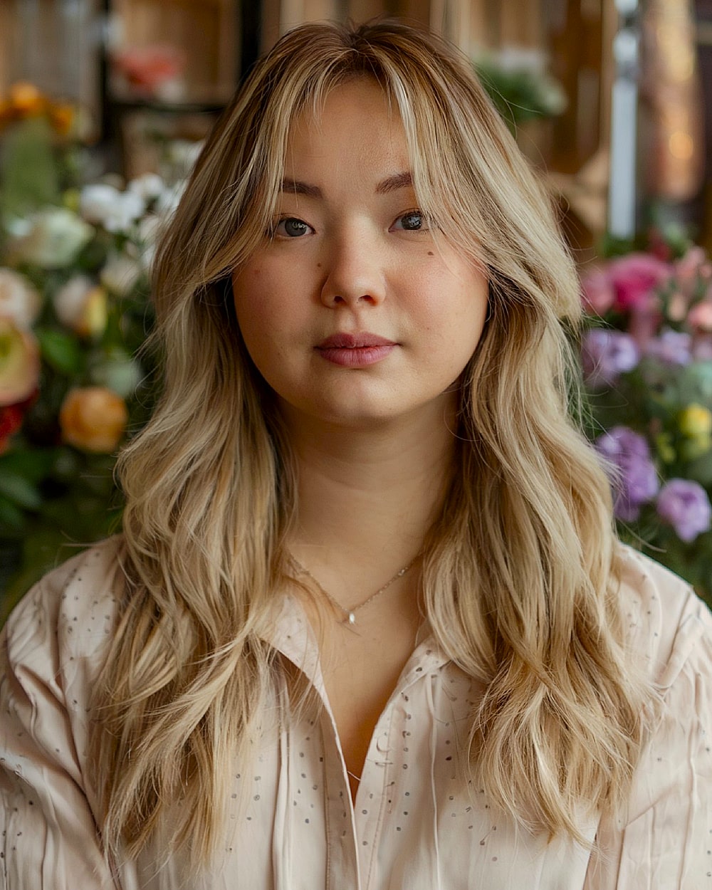 long layered hairstyles with curtain bangs round face