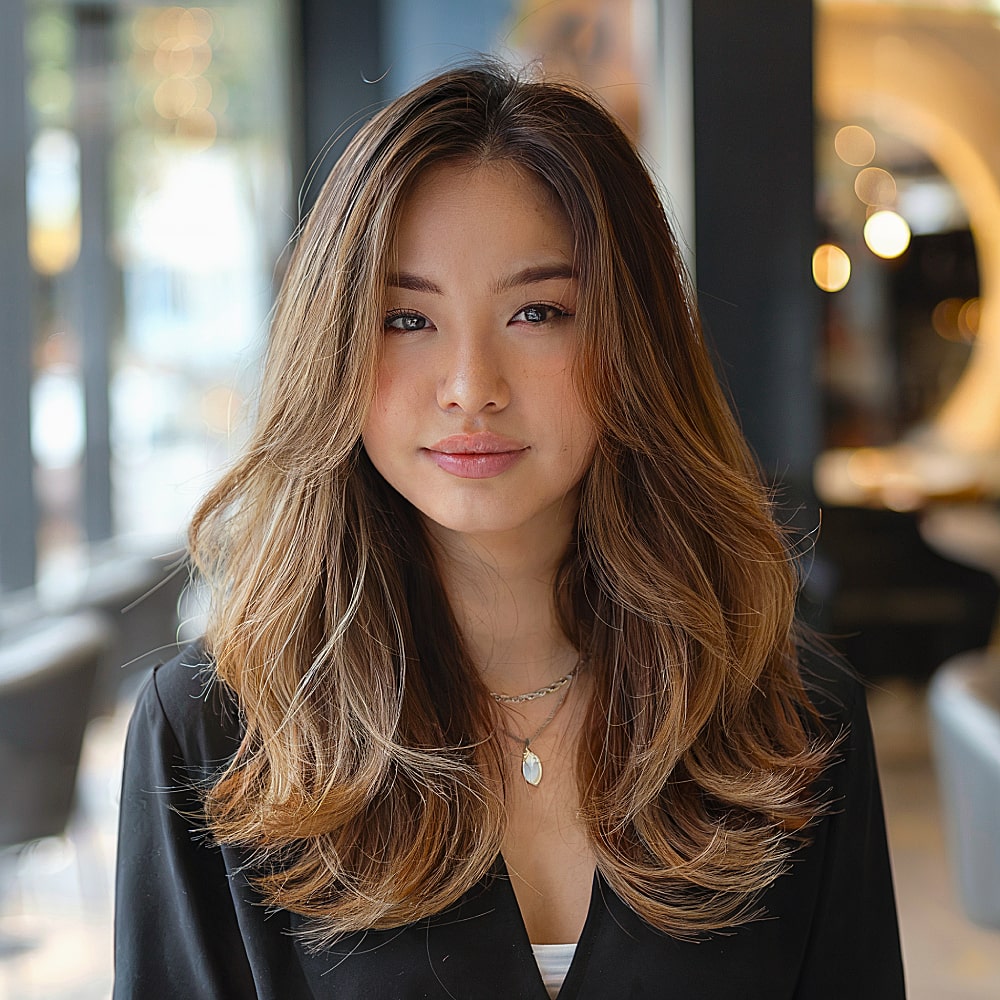 long layered slendaya haircut round faces