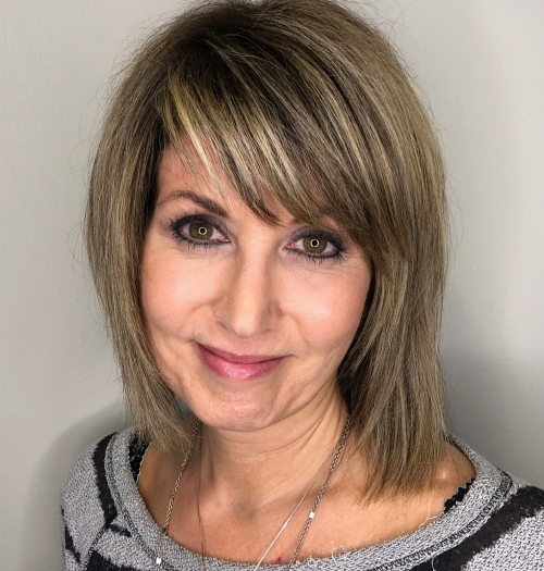 Long bob with swoopy bangs