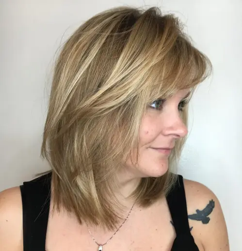 Mid length style with side bangs