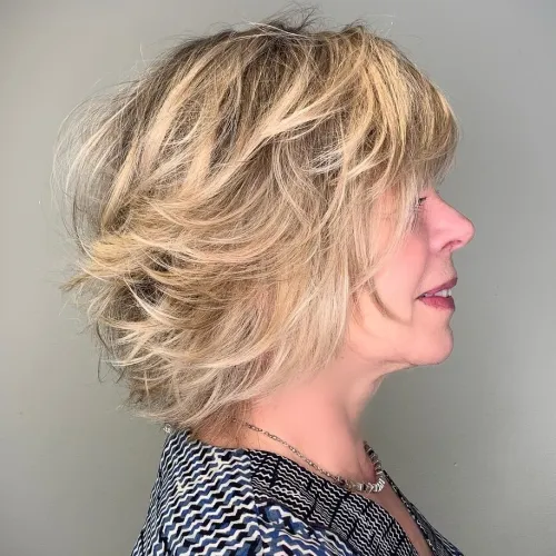 Short feathered style with bangs